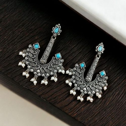 Vintage look Silver Replica Earrings | Boho Inspire Oxidized Dangler Studs