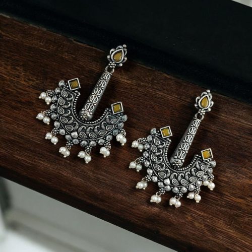 Vintage look Silver Replica Earrings | Boho Inspire Oxidized Dangler Studs