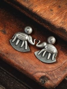 Silver Replica Elephant Stud | Adorable Light Weight Oxidized Earrings