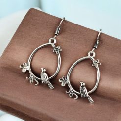 Oxidised Casual Earrings | Designer German Silver Bird Dangler Hook Earring