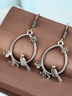 Oxidised Casual Earrings | Designer German Silver Bird Dangler Hook Earring