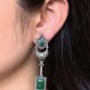 Traditional Silver Replica Earrings Oxidized Dangler Stone Earring