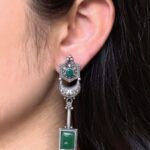 Traditional Silver Replica Earrings | Best Oxidized Dangler Stone Earring