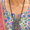 Antique Floral Art Pendant Set | Silver Replica Necklace With Matching Earrings 16 Antique Floral Art Pendant Set featuring a silver replica necklace with intricate floral design and matching earrings.