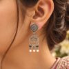 Antique Floral Art Pendant Set | Silver Replica Necklace With Matching Earrings 21 Antique Floral Art Pendant Set featuring a silver replica necklace with intricate floral design and matching earrings.