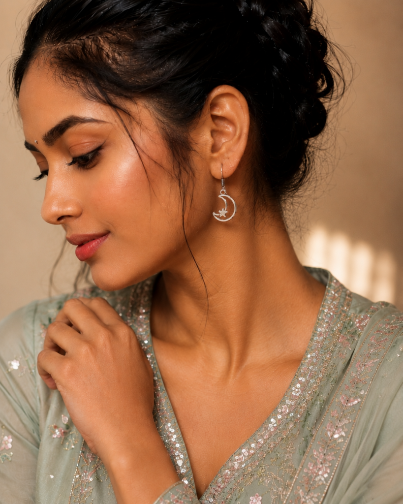 Moon Star Earrings | Adorable Light Weight German Silver Hook Earring