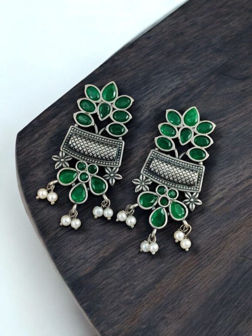 Silver Replica Earring | Antique Touch Oxidised Stud | Unique Silver Jewelry