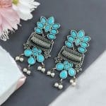 Silver Replica Earring | Antique Touch Oxidised Stud | Unique Silver Jewelry - "Aqua"