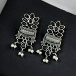 Silver Replica Earring | Antique Touch Oxidised Stud | Unique Silver Jewelry - "Black"