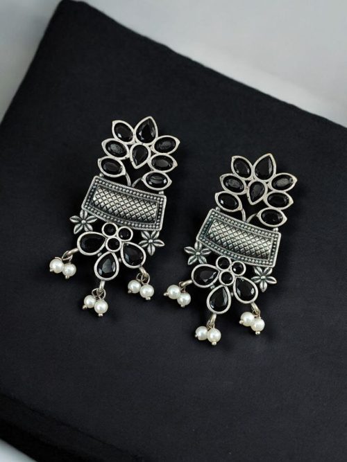 Silver Replica Earring | Antique Touch Oxidised Stud | Unique Silver Jewelry