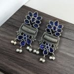 Bulk 86 Silver Replica Earring | Antique Touch Oxidised Stud | Unique Silver Jewelry - "Blue"
