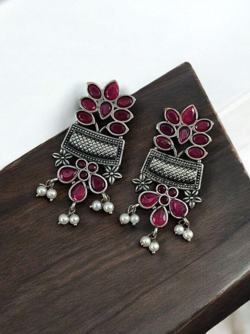 Silver Replica Earring | Antique Touch Oxidised Stud | Unique Silver Jewelry