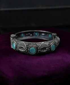 Elegant Silver Bracelet | Oxidized Stone Kada | Openable Style Bangle