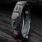 Elegant Silver Bracelet | Oxidized Stone Kada | Best Openable Style Bangle - "Babypink"