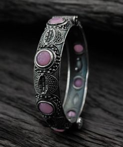 Elegant Silver Bracelet | Oxidized Stone Kada | Openable Style Bangle
