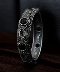 Elegant Silver Bracelet | Oxidized Stone Kada | Openable Style Bangle