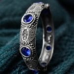 Elegant Silver Bracelet | Oxidized Stone Kada | Best Openable Style Bangle - "Blue"