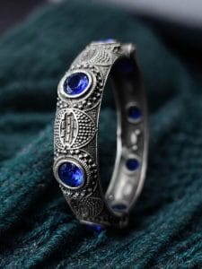Elegant Silver Bracelet | Oxidized Stone Kada | Best Openable Style Bangle - Color: "Blue"