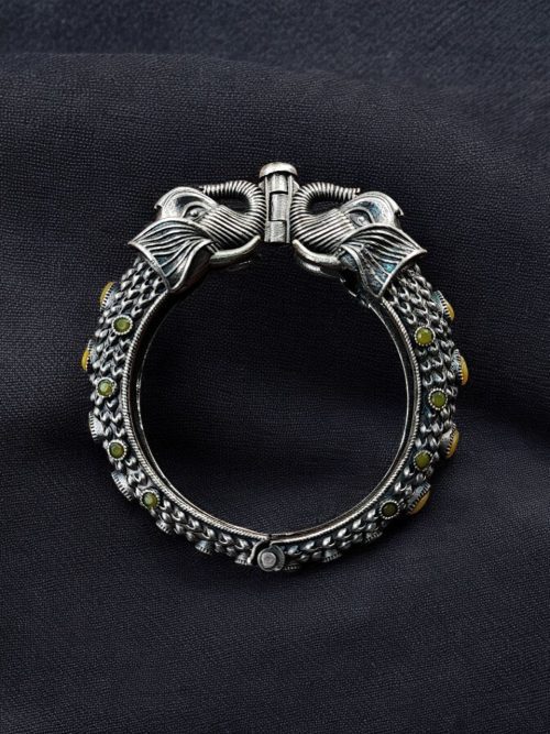 Silver Replica Designer Elephant Bracelet / Kada | Oxidized Bangles