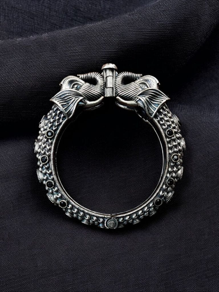 Silver Replica Designer Elephant Bracelet / Kada | Best Oxidized Bangles