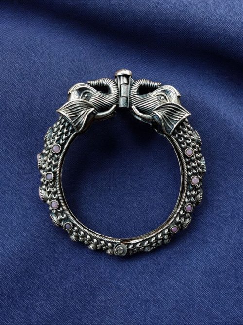 Silver Replica Designer Elephant Bracelet / Kada | Oxidized Bangles