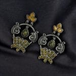 Peacock Design Earrings | Unique Stone Work Dangler Stud Jewelry - "Yellow"