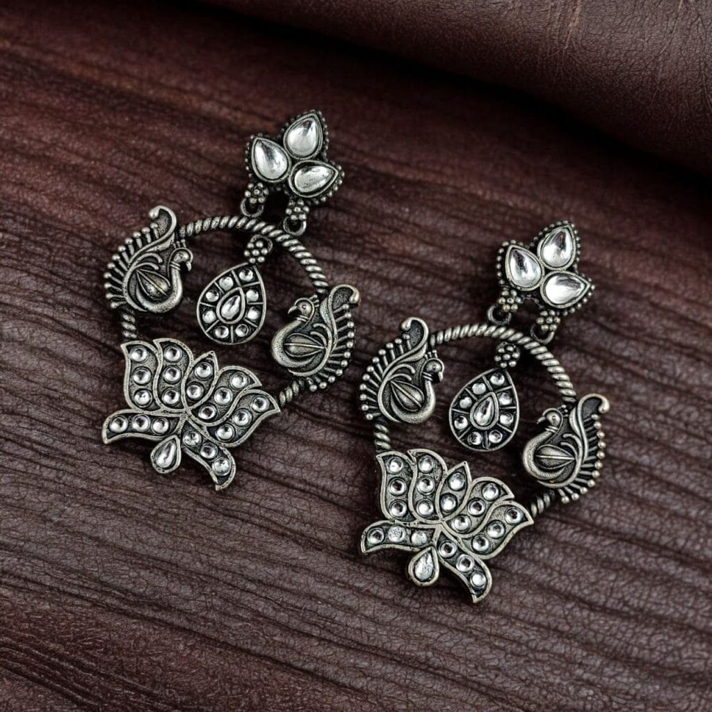 Bulk 766 Peacock Design Earrings | Unique Stone Work Dangler Stud Jewelry - "White"