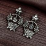 Peacock Design Earrings | Unique Stone Work Dangler Stud Jewelry - "White"