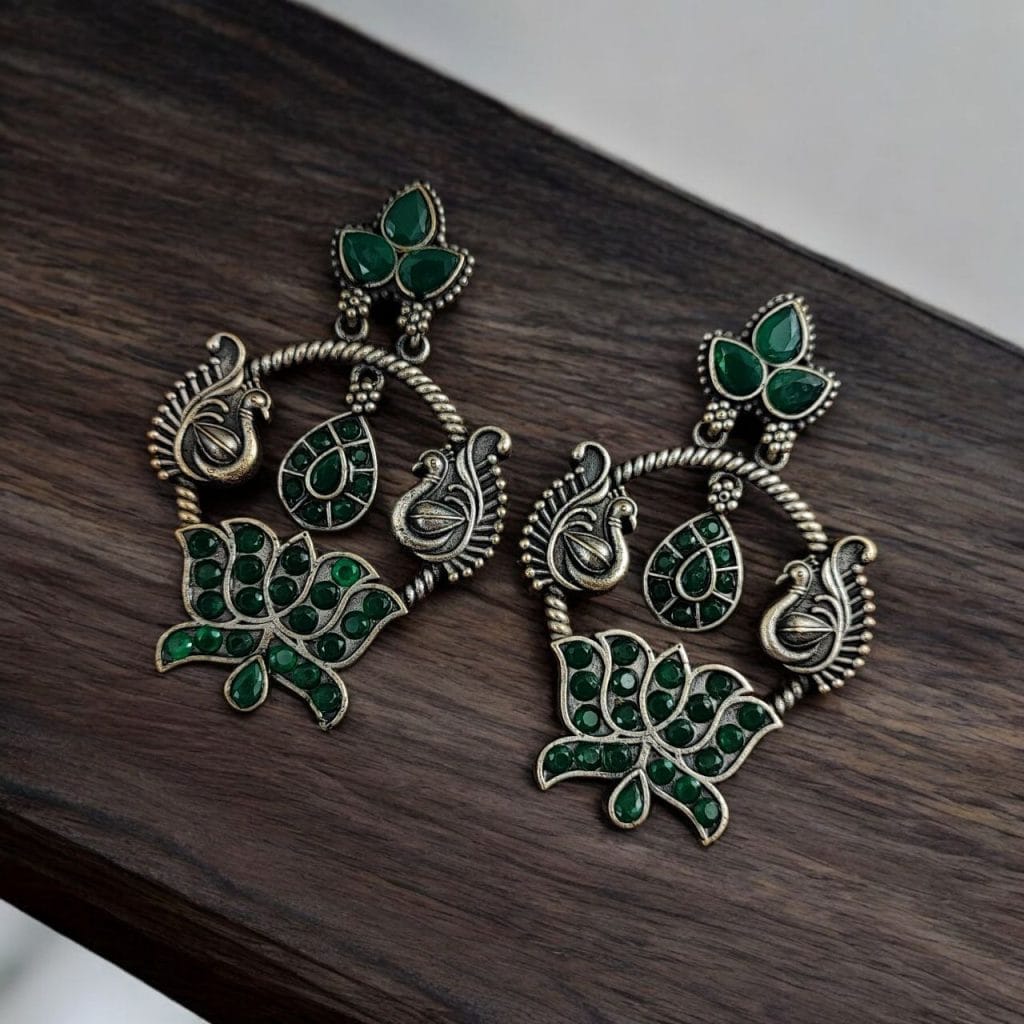 Bulk 764 Peacock Design Earrings | Unique Stone Work Dangler Stud Jewelry - "Green"