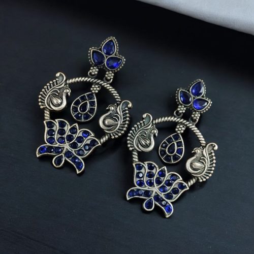 Peacock Design Earrings | Unique Stone Work Dangler Stud Jewelry
