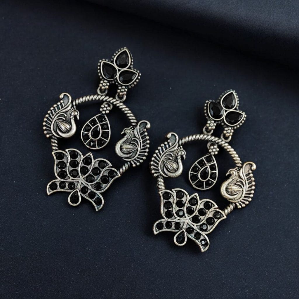 Bulk 760 Peacock Design Earrings | Unique Stone Work Dangler Stud Jewelry - "Black"