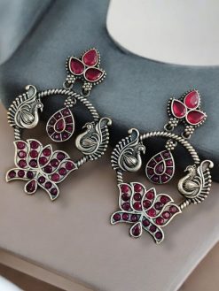 Peacock Design Earrings | Unique Stone Work Dangler Stud Jewelry