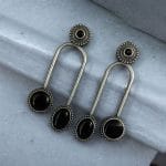 Silver Replica Stone Earrings | Monalisa Stone Studs | Best Oxidised Jewelry - "Black"