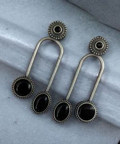 Silver Replica Stone Earrings | Monalisa Stone Studs | Oxidised Jewelry