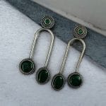 Silver Replica Stone Earrings | Monalisa Stone Studs | Best Oxidised Jewelry - "Green"
