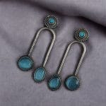 Silver Replica Stone Earrings | Monalisa Stone Studs | Best Oxidised Jewelry - "Aqua"