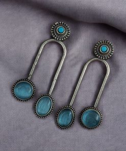 Silver Replica Stone Earrings | Monalisa Stone Studs | Oxidised Jewelry