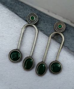 Silver Replica Stone Earrings | Monalisa Stone Studs | Oxidised Jewelry