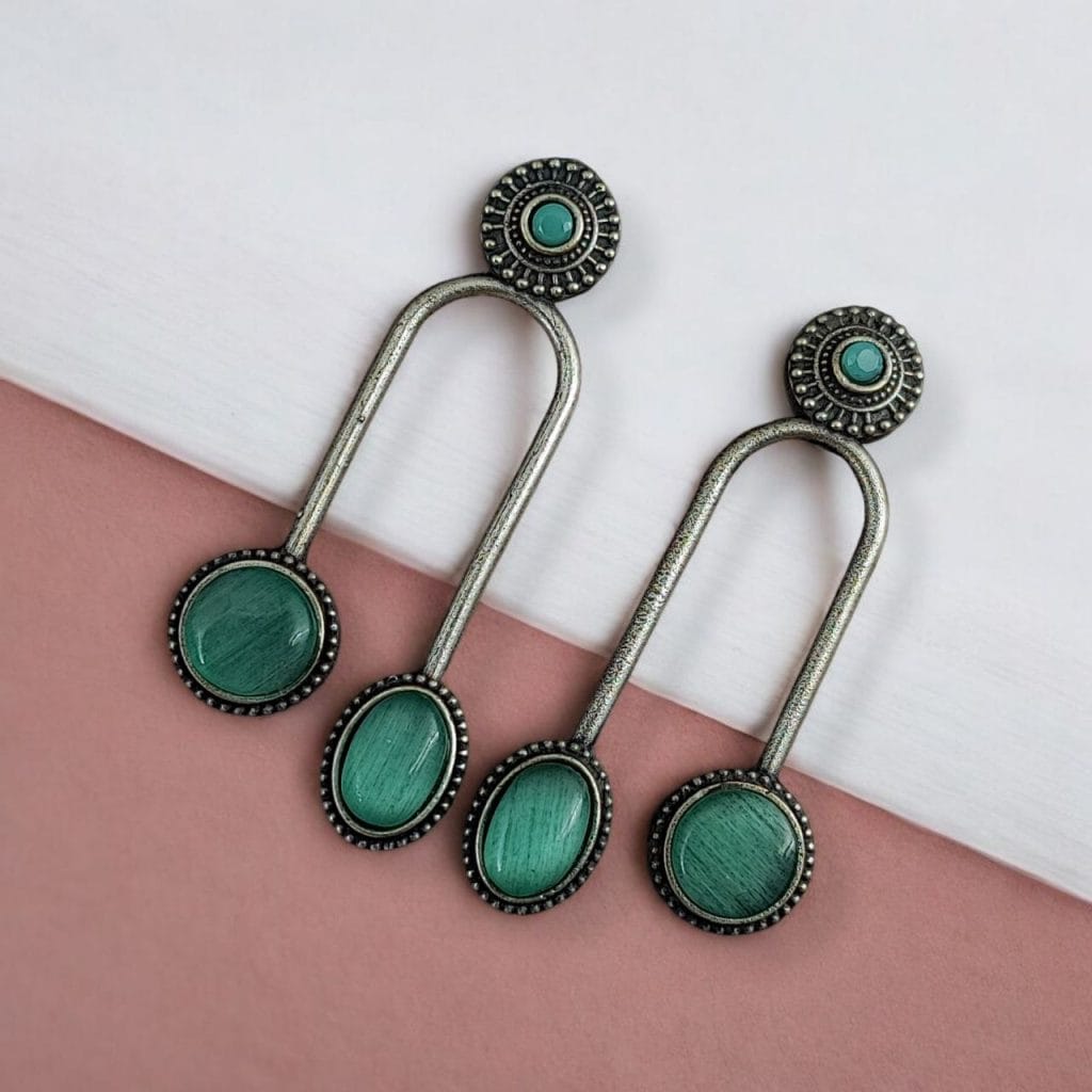 Silver Replica Stone Earrings | Monalisa Stone Studs | Best Oxidised Jewelry