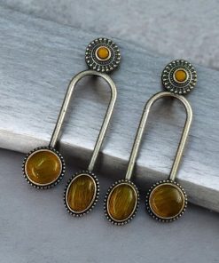 Silver Replica Stone Earrings | Monalisa Stone Studs | Oxidised Jewelry