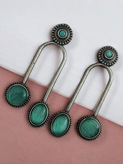 Silver Replica Stone Earrings | Monalisa Stone Studs | Oxidised Jewelry