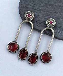Silver Replica Stone Earrings | Monalisa Stone Studs | Oxidised Jewelry