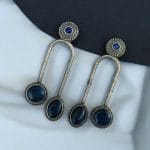 Silver Replica Stone Earrings | Monalisa Stone Studs | Best Oxidised Jewelry - "Blue"