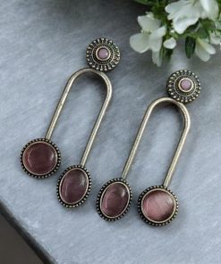 Silver Replica Stone Earrings | Monalisa Stone Studs | Oxidised Jewelry