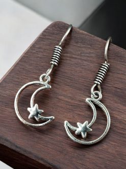 Moon Star Earrings | Adorable Light Weight German Silver Hook Earring