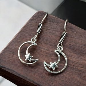 Moon Star Earrings | Adorable Light Weight German Silver Hook Earring