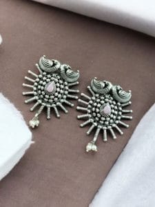 Unique Oxidised Earrings | Designer Iconic Look Dangler Hook Earring - Color: "Babypink"