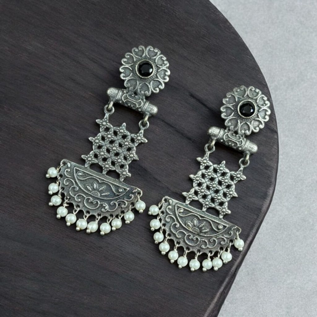Bulk 736 Oxidised Dangler Earrings | Best Silver Replica Antique Finsh Studs - "Black"