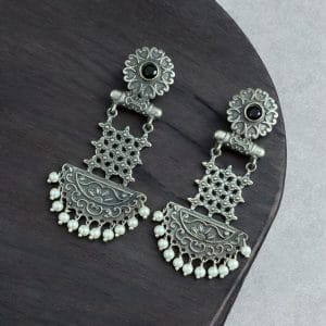 Oxidised Dangler Earrings | Best Silver Replica Antique Finsh Studs - Color: "Black"