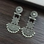 Bulk 22 Oxidised Dangler Earrings | Best Silver Replica Antique Finsh Studs - "White"